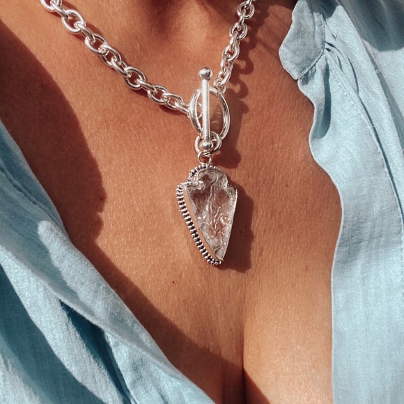 Huge clear quartz crystal pendant necklace! Toggle clasp! Chunky! - Picture 3 of 4